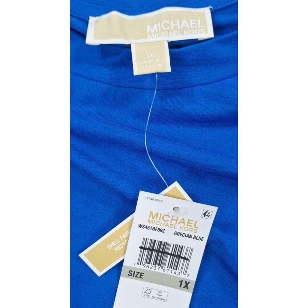 NWT Michael Kors Plus Size 1X Ring Twist Sleeveless Top Grecian Blue Blouse NEW - Picture 8 of 9